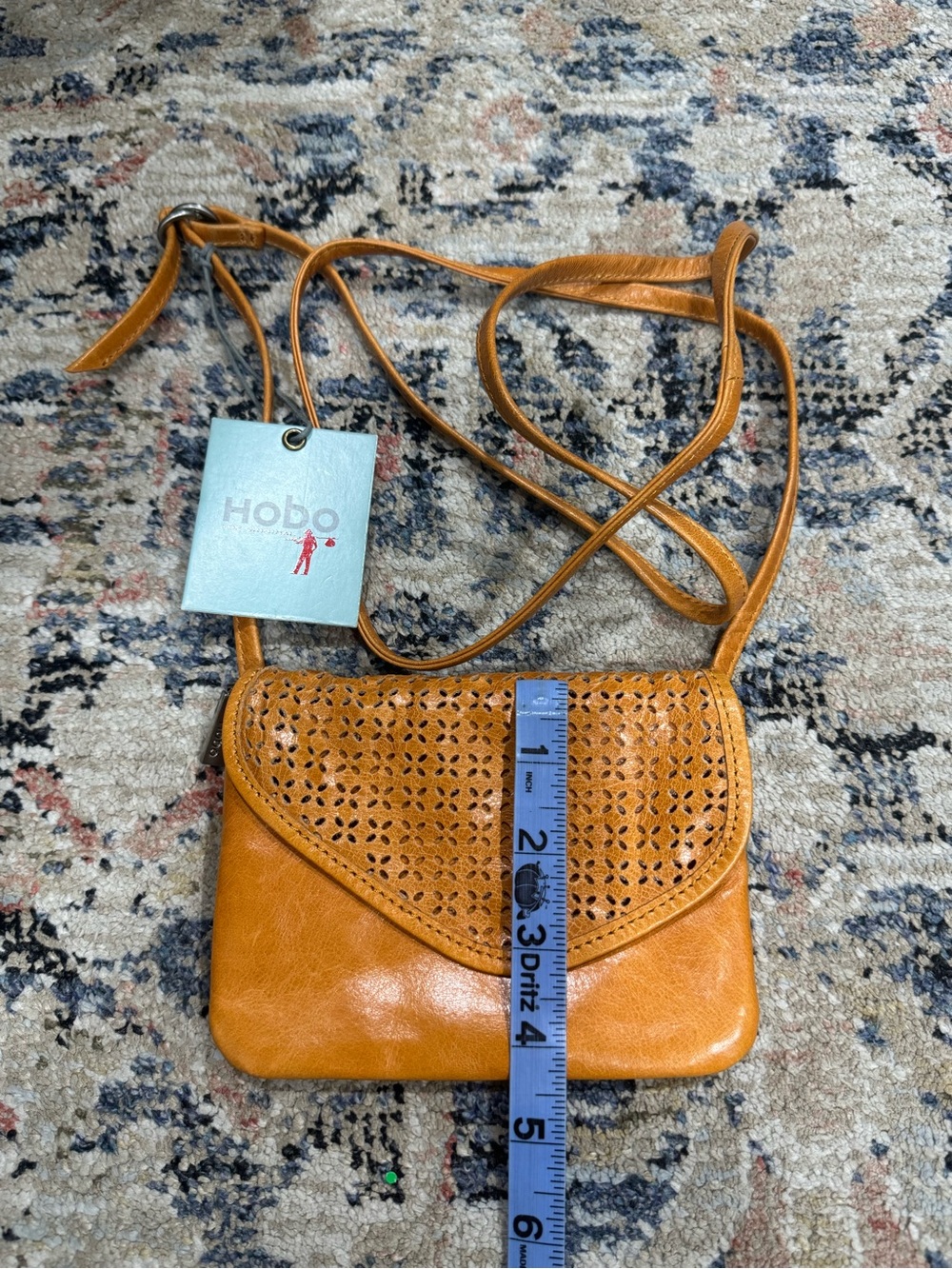 HOBO The Original Lexa Laser-Cut Leather Crossbody Bag - Tangerine / Tan - NWT - Picture 7 of 7